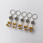 Preview: 5 pc stitchmarker set for knitting, silver and yellow, flower