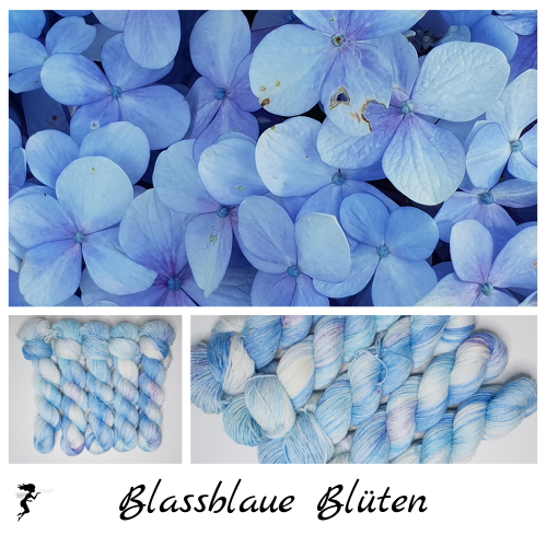 Blassblaue Blüten - 100g Merino-Sockyarn, handdyed, sport weight