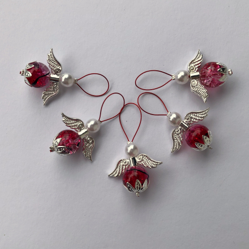 5 pc stitchmarker set for knitting, angel red