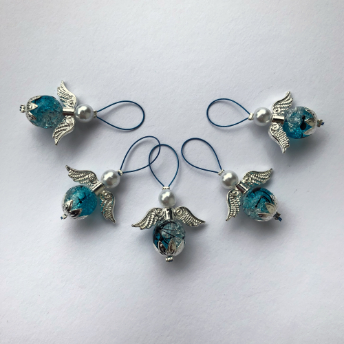 5 pc stitchmarker set for knitting, angel turquoise