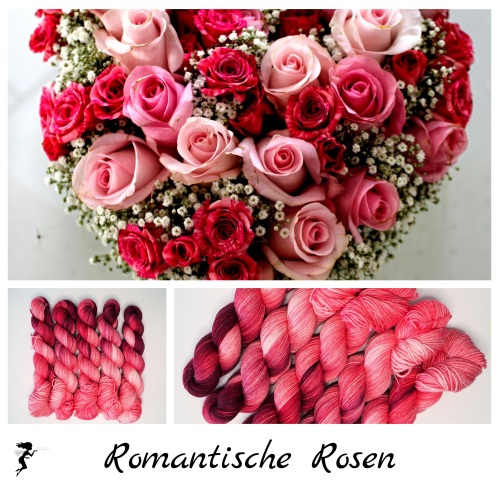 Romantische Rosen - 100g Merino-Sockenwolle 6-fach, handgefärbt