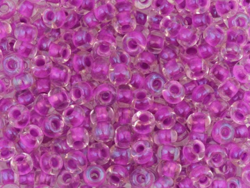 38 g Toho Rocailles Inside-Color Crystal/Opaque Fuchsia-Lined TR-06-790