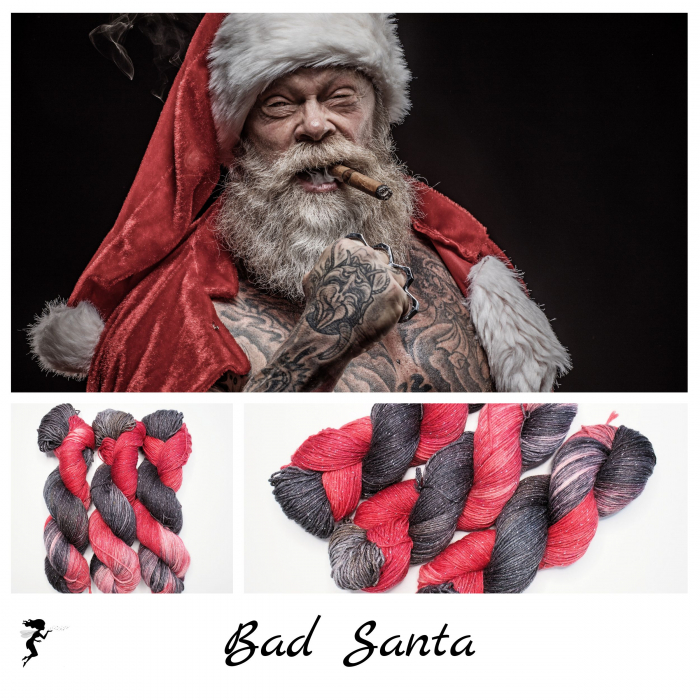 Bad Santa - 150g Sockenwolle 6-fach mit silber Glitzer, handgefärbt