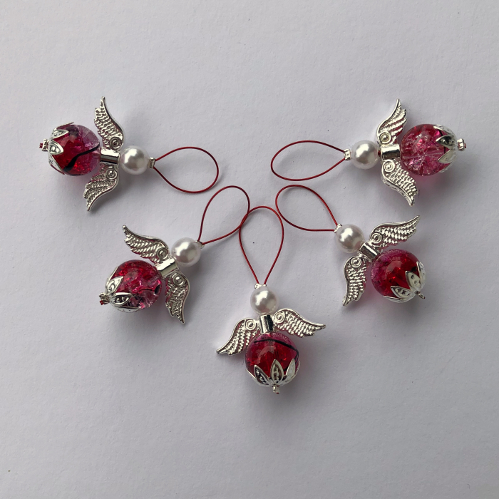 5 pc stitchmarker set for knitting, angel red