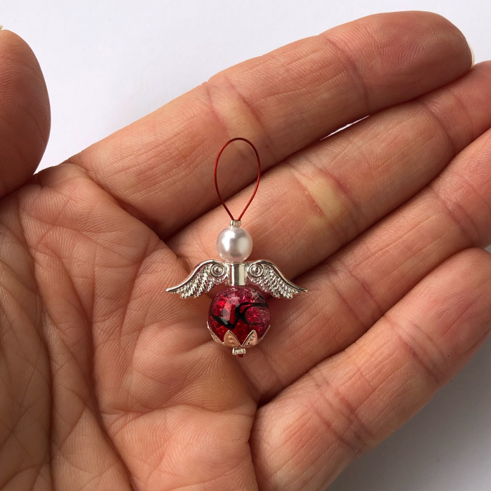 5 pc stitchmarker set for knitting, angel red