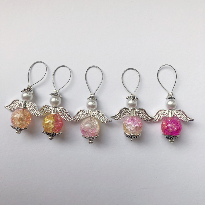 5 pc stitchmarker set for knitting, angel yellow-pink