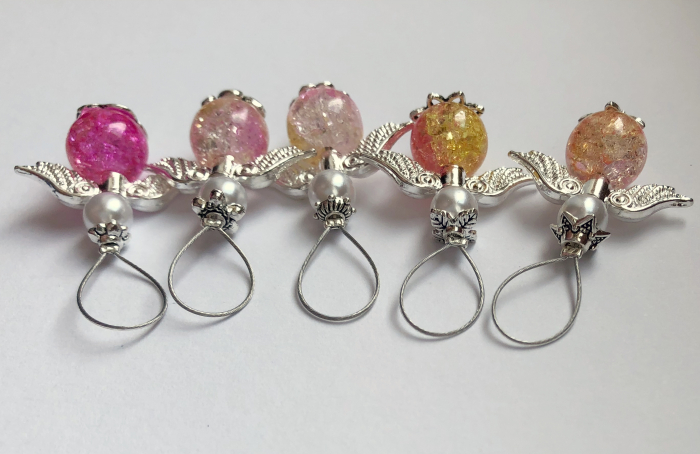 5 pc stitchmarker set for knitting, angel yellow-pink