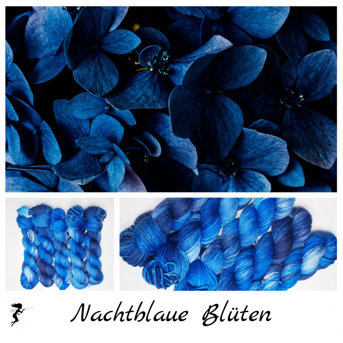 Nachtblaue Blüten - 100g Merino-Sockyarn, handdyed, sport weight