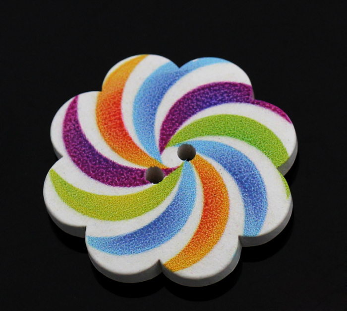 Wooden Button white colorful painted 37mm
